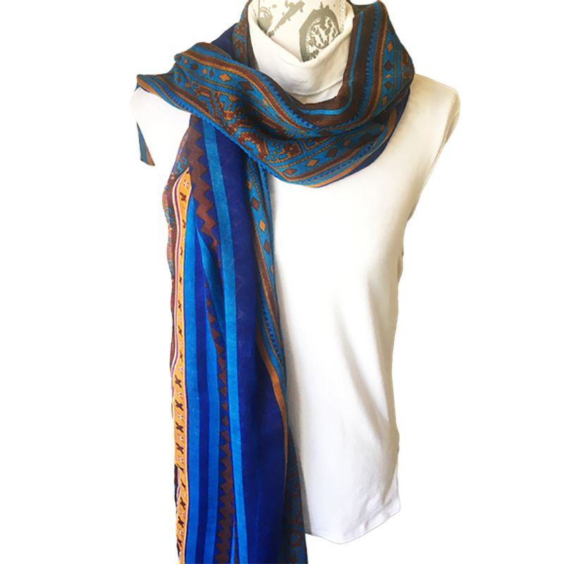 Blue boho-inspired lightweight fashion scarf