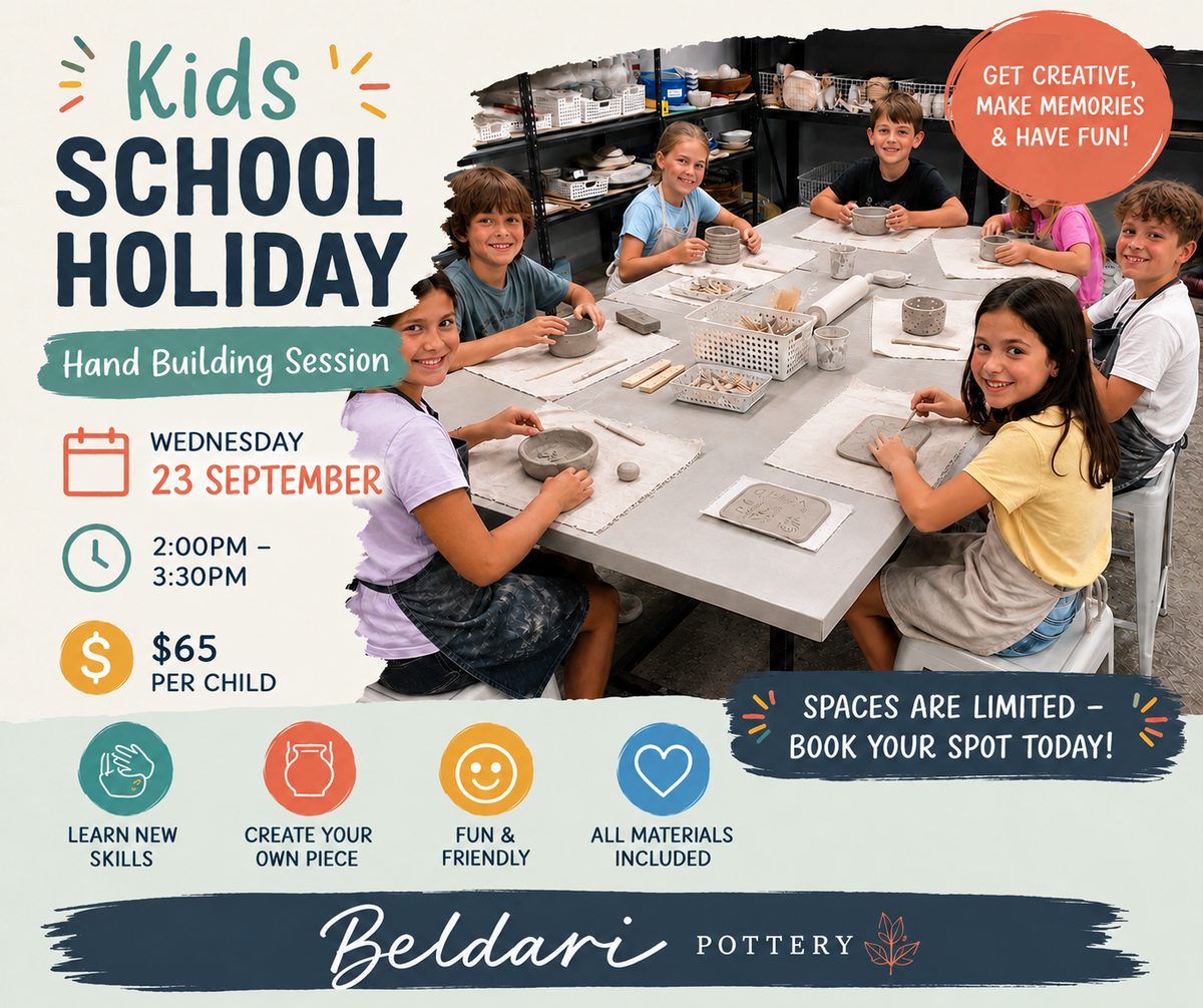 Kids hand building pottery workshop at Beldari Pottery Studio Echuca