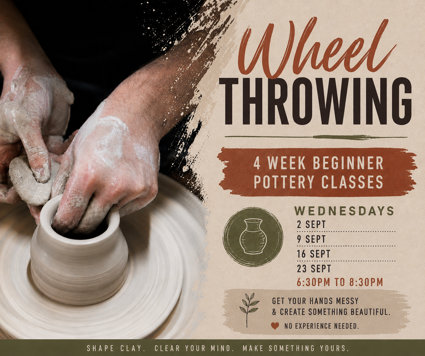 Beginner wheel throwing pottery course at Beldari Pottery Studio in Echuca