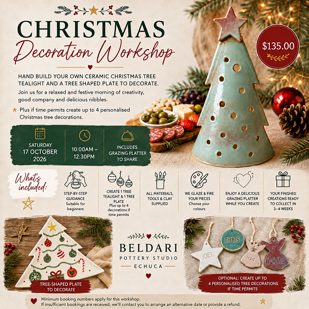 Christmas Tree Tealight and Plate Pottery Workshop - Oct 17