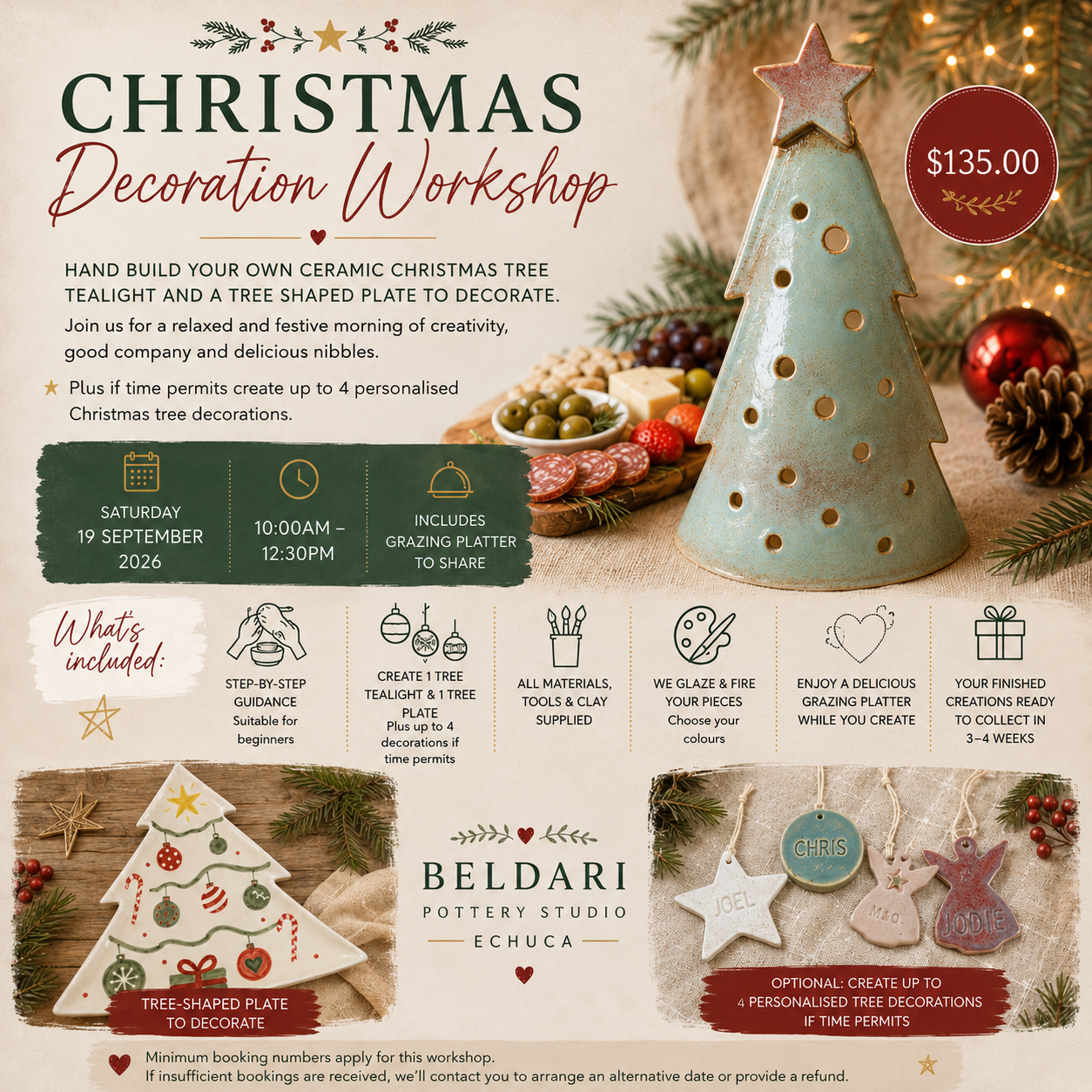Christmas Tree Tealight and Plate Pottery Workshop - Sept 19