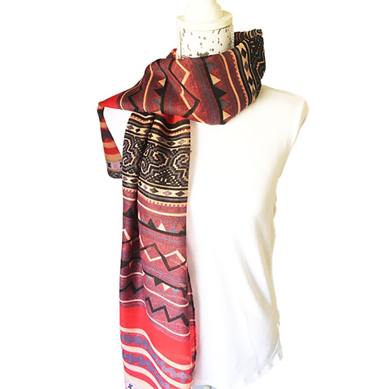Red boho-inspired lightweight fashion scarf